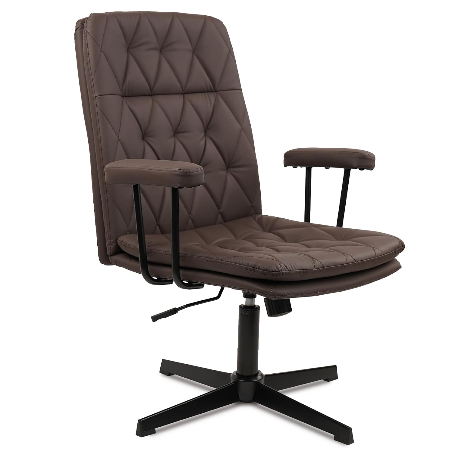 Task Chair Mid Back - Коричневое кожаное офисное кресло без колесиков,